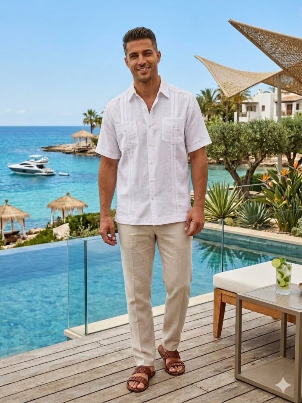 Cafe Luna Shirt Men's XL White Linen Blend Button Up Short Sleeve